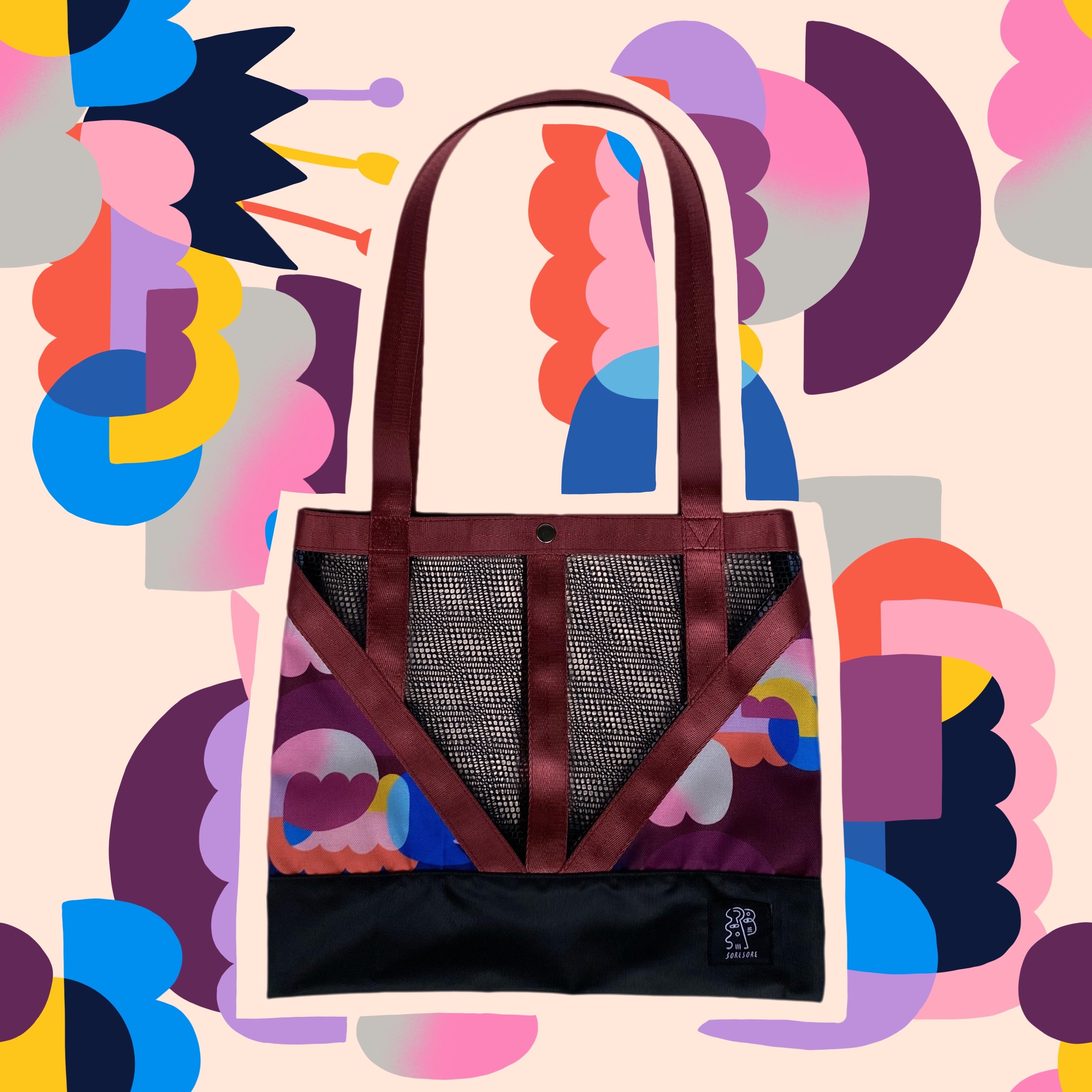 Soresore Cordura & Mesh Tote Bag with Artist Print | Lightweight Book Bag for School & Shopping