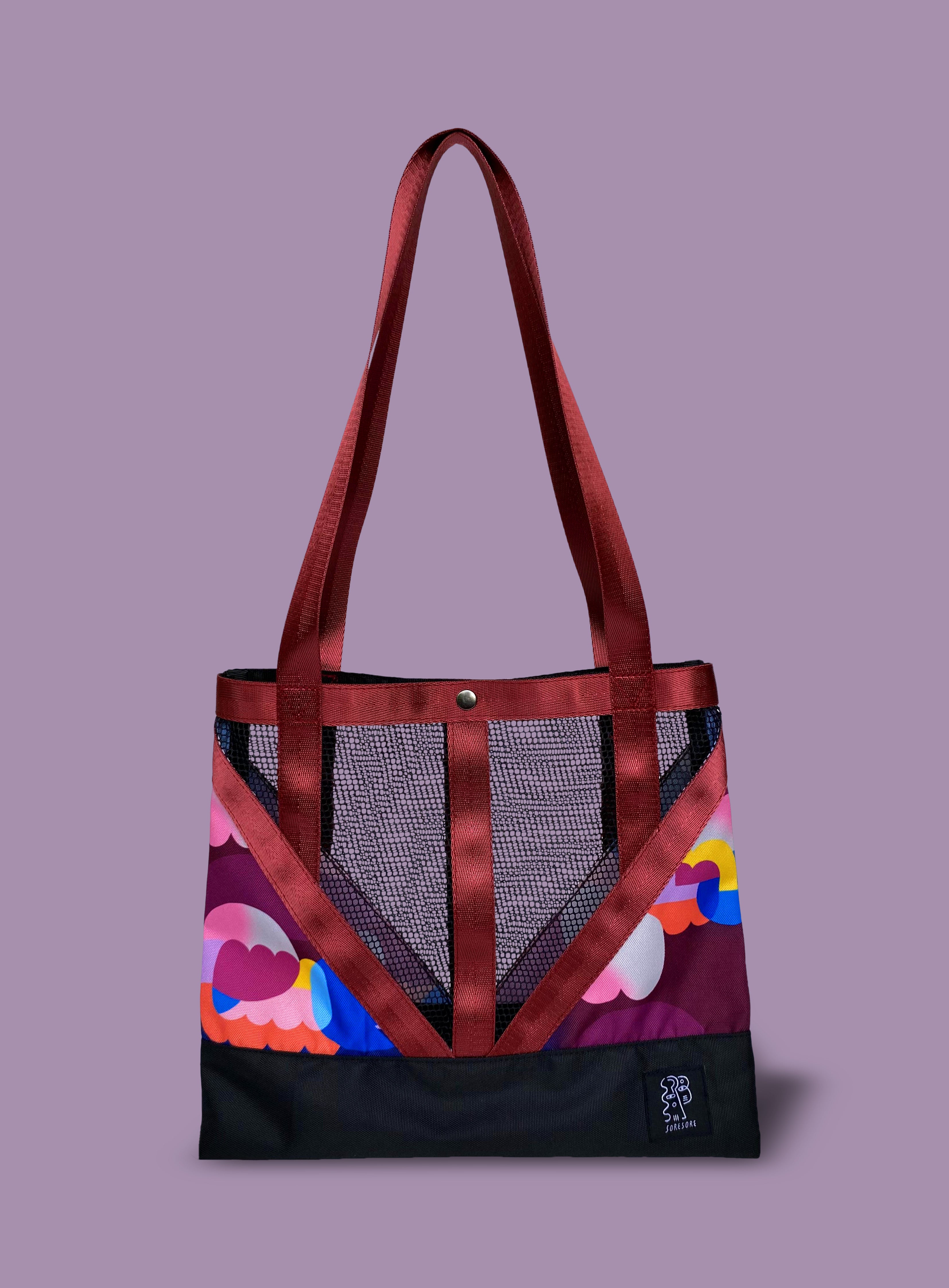 Soresore Cordura & Mesh Tote Bag with Artist Print | Lightweight Book Bag for School & Shopping